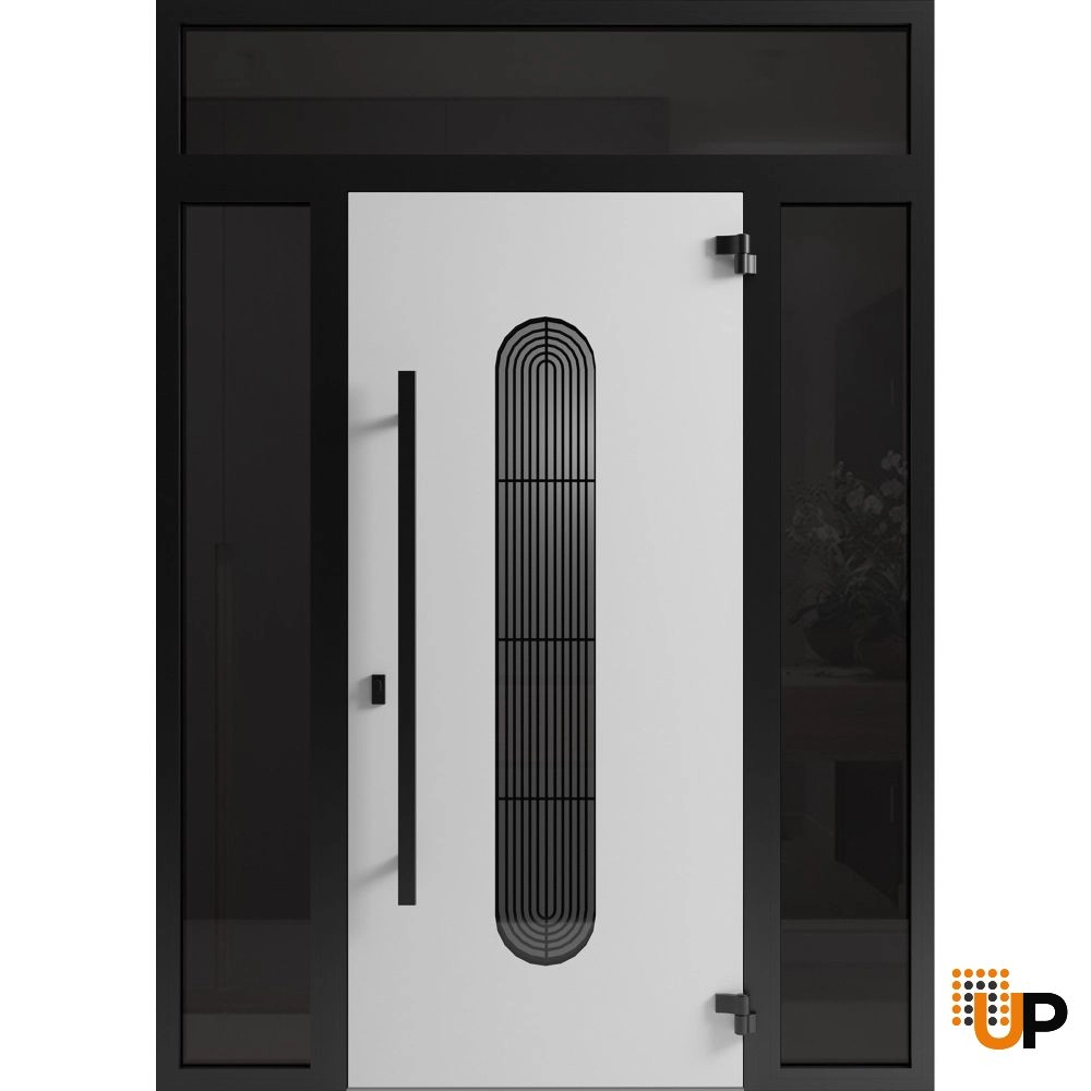 Single swing metal-aluminum modern exterior door with triplex glass | Ronex 0521 Black | 68 x 96 (16+36+16 x 80+16) photo#2