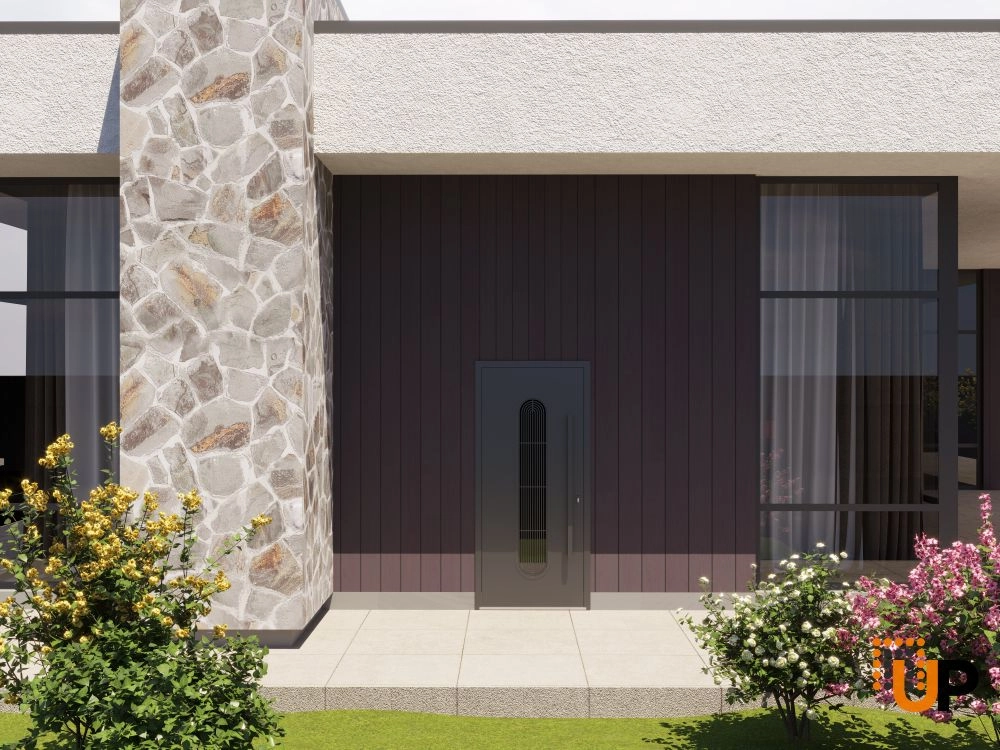 Single swing metal-aluminum modern exterior door with triplex | Ronex 0521 Black | 36 x 80 photo#3