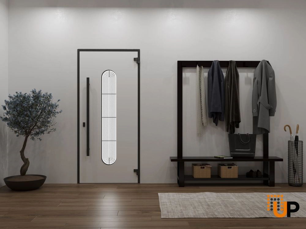 Single swing metal-aluminum modern exterior door with triplex | Ronex 0521 Black | 36 x 80 photo#4