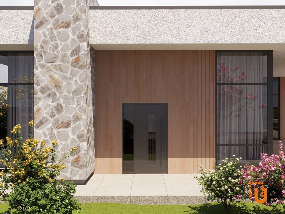 Single swing metal-aluminum modern exterior door with triplex glass | Ronex 0521 Black | 48 x 80 (36+12 x 80) photo#3