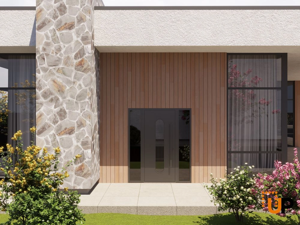Single swing metal-aluminum modern exterior door with triplex glass | Ronex 0521 Black | 64 x 80 (14+36+14 x 80) photo#3