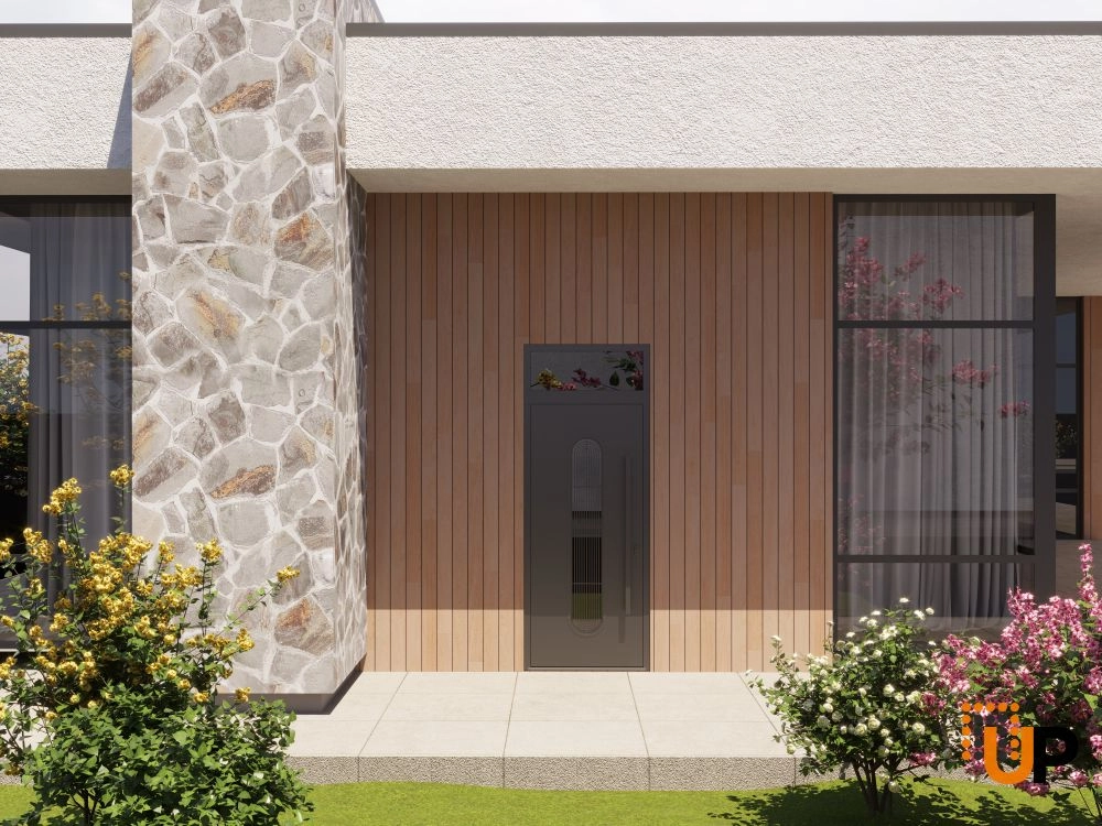 Single swing metal-aluminum modern exterior door with triplex glass | Ronex 0521 Black | 36 x 92 (36 x 80+12) photo#3