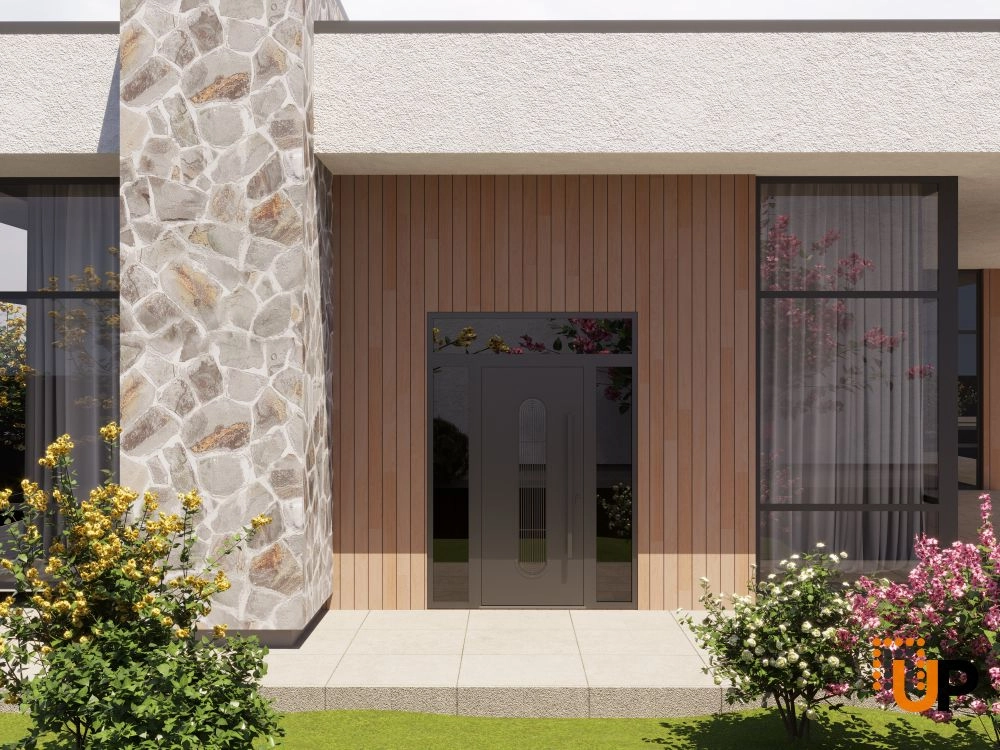 Single swing metal-aluminum modern exterior door with triplex | Ronex 0521 Black | 60 x 92 (12+36+12 x 80+12) photo#3