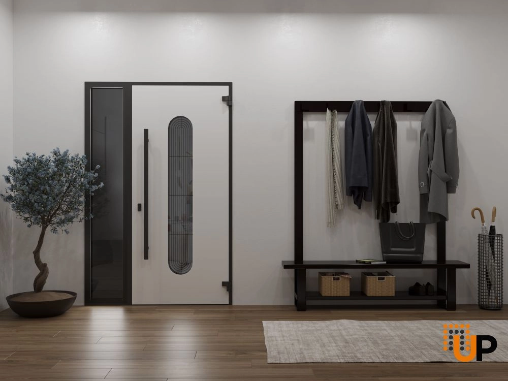 Single swing metal-aluminum modern exterior door with triplex glass | Ronex 0521 Black | 48 x 80 (36+12 x 80) photo#4