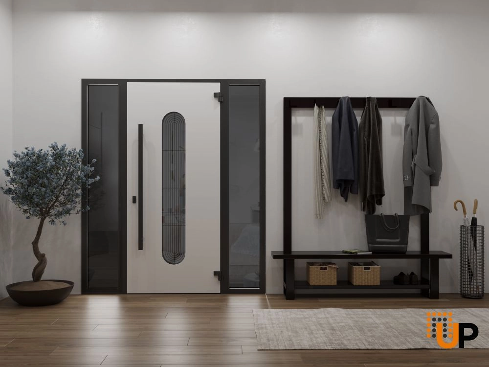Single swing metal-aluminum modern exterior door with triplex glass | Ronex 0521 Black | 68 x 80 (16+36+16 x 80) photo#4