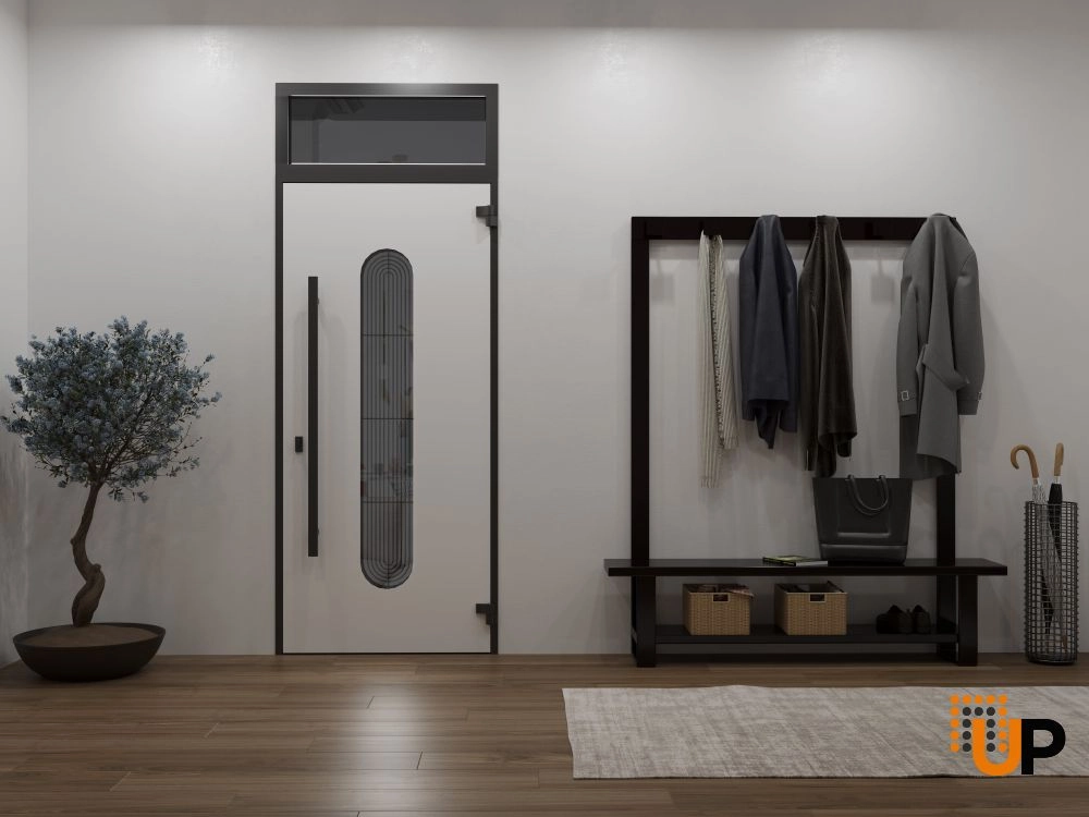 Single swing metal-aluminum modern exterior door with triplex glass | Ronex 0521 Black | 36 x 92 (36 x 80+12) photo#4
