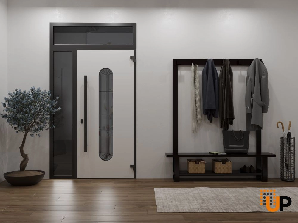 Single swing metal-aluminum modern exterior door with triplex glass | Ronex 0521 Black | 50 x 92 (36+14 x 80+12) photo#4