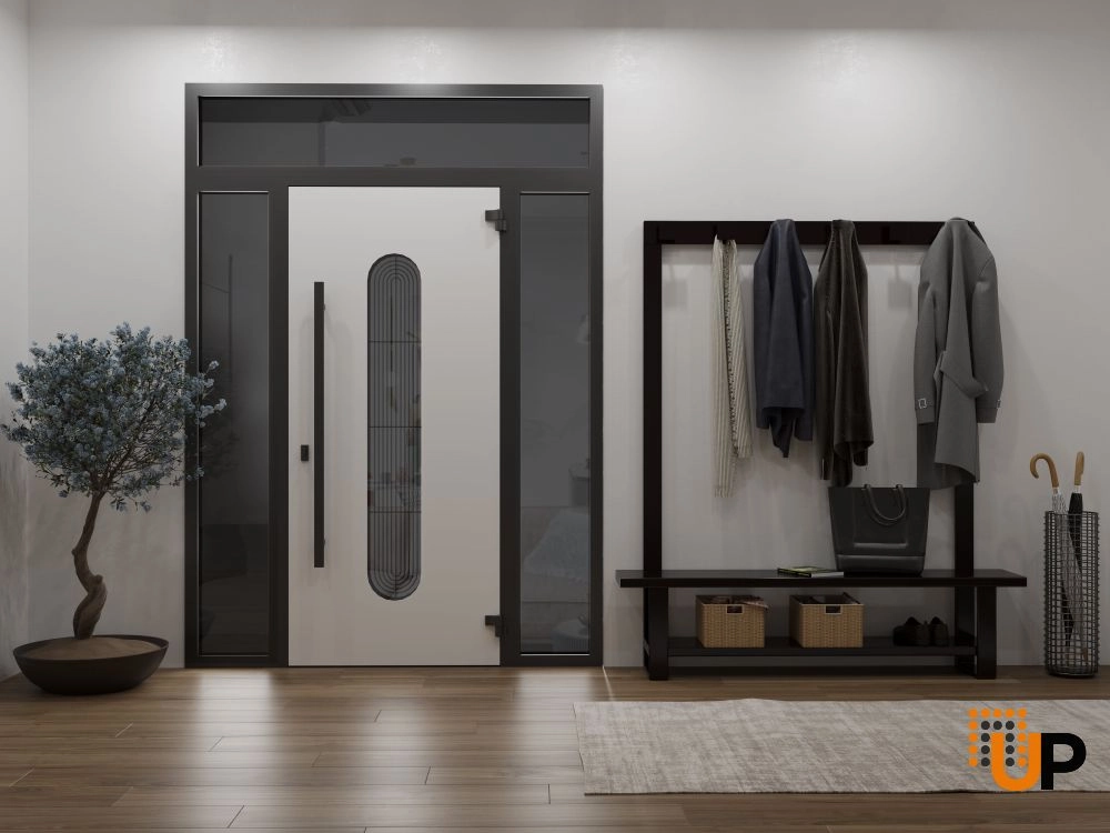 Single swing metal-aluminum modern exterior door with triplex glass | Ronex 0521 Black | 68 x 96 (16+36+16 x 80+16) photo#4