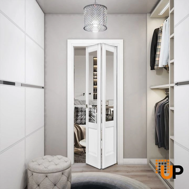 2 folding panels solid core sliding french interior bi-fold door with clear glass | Lucia 1533 White | 36 x 80 (2* 18x80) photo#2