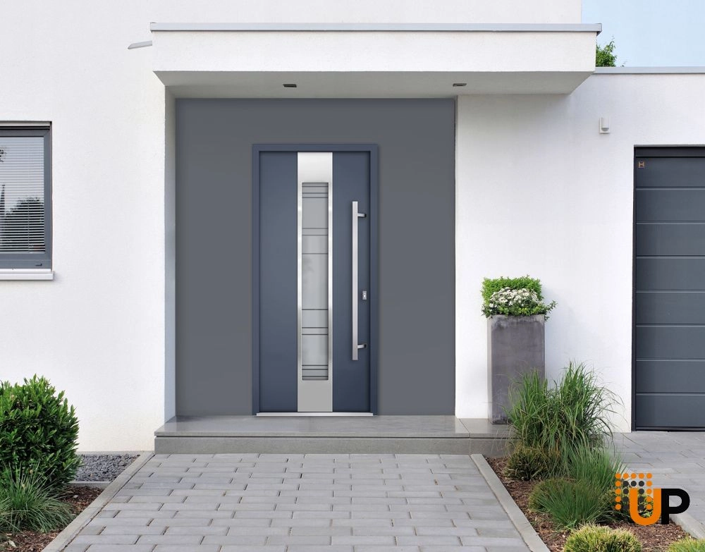 Single swing metal-aluminum modern exterior door with triplex | Deux 0757 Gray Graphite | 36 x 80 photo#2
