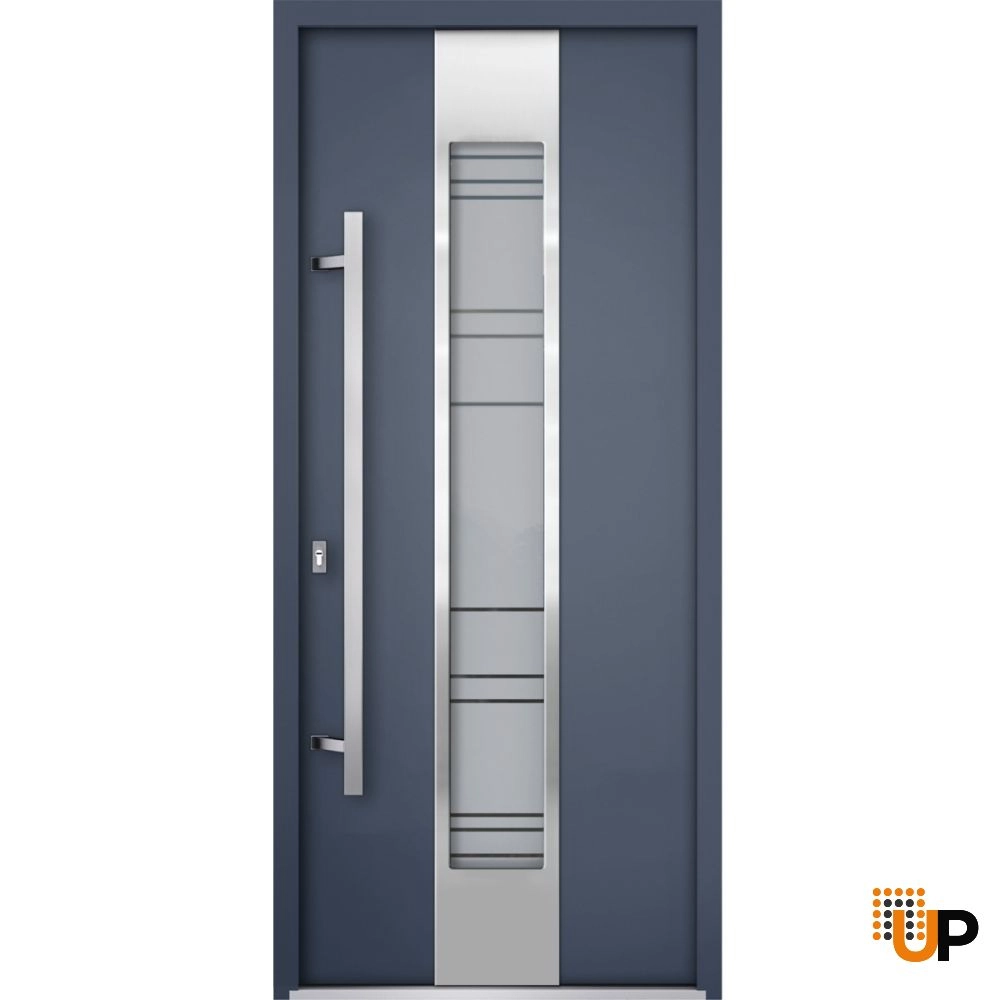 Single swing metal-aluminum modern exterior door with triplex | Deux 0757 Gray Graphite | 36 x 80 photo#1