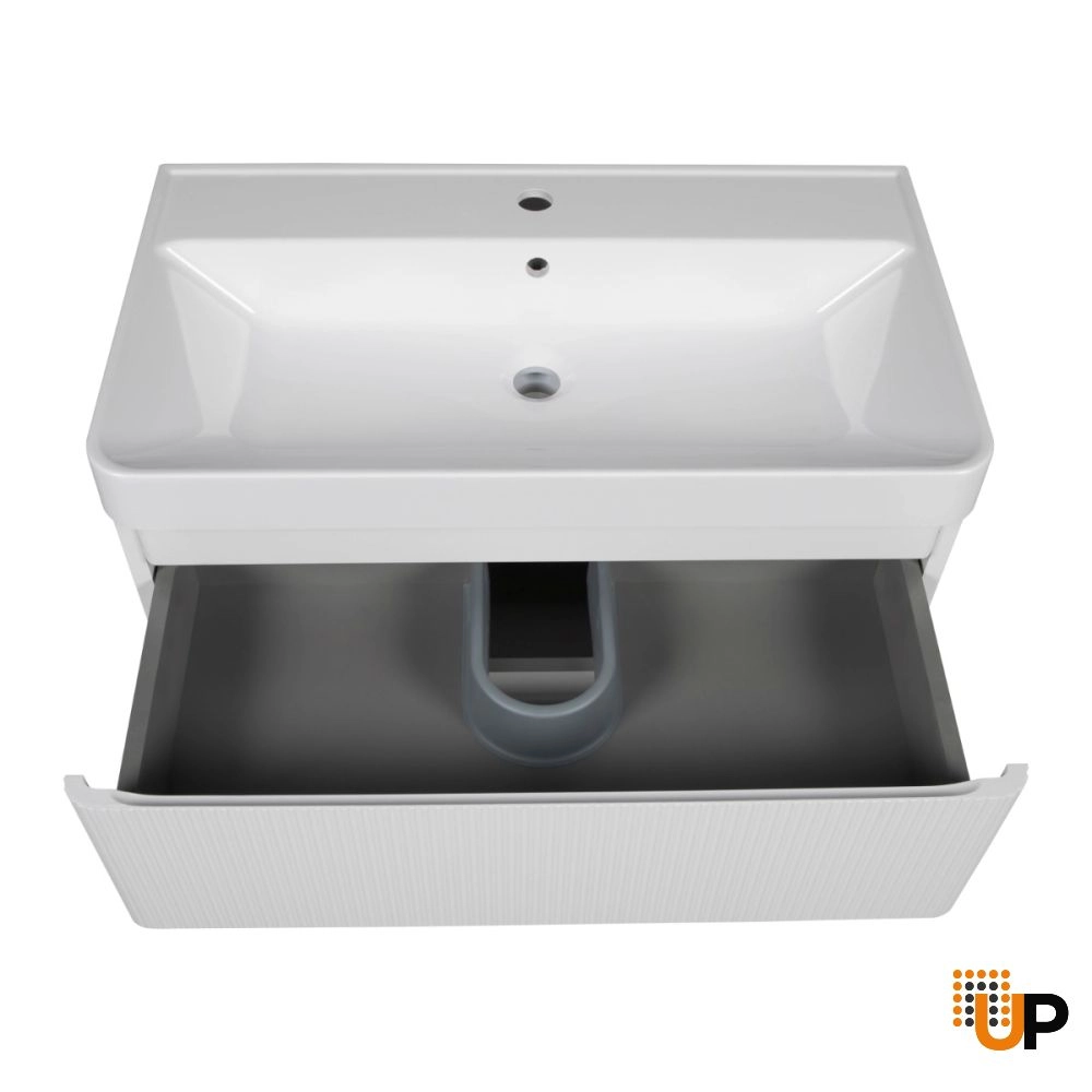 Modern Wall-Mounted Bathroom Vanity with Washbasin | Luxury White Matte Collection | Non-Toxic Fire-Resistant MDF photo#5