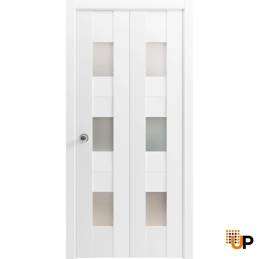 2 folding panels mdf sliding french interior bi-fold door with frosted glass | Sete 6003 White | 36 x 80 (2* 18x80) photo#1