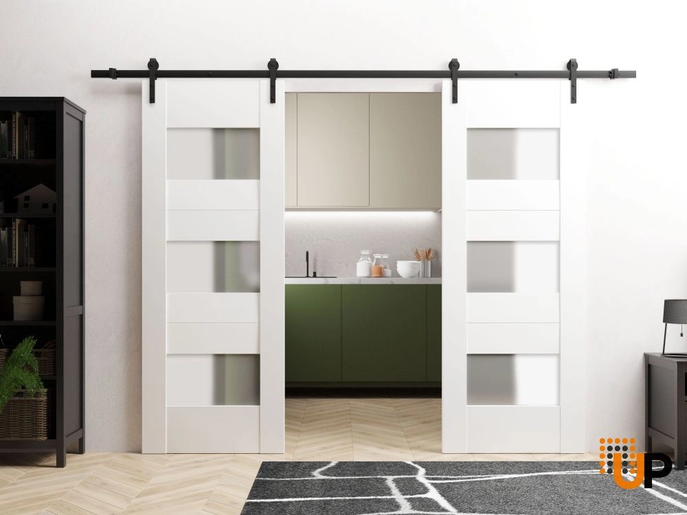 Double mdf sliding french interior barn double door with frosted glass | Sete 6003 White | 36 x 80 (2* 18x80) photo#5