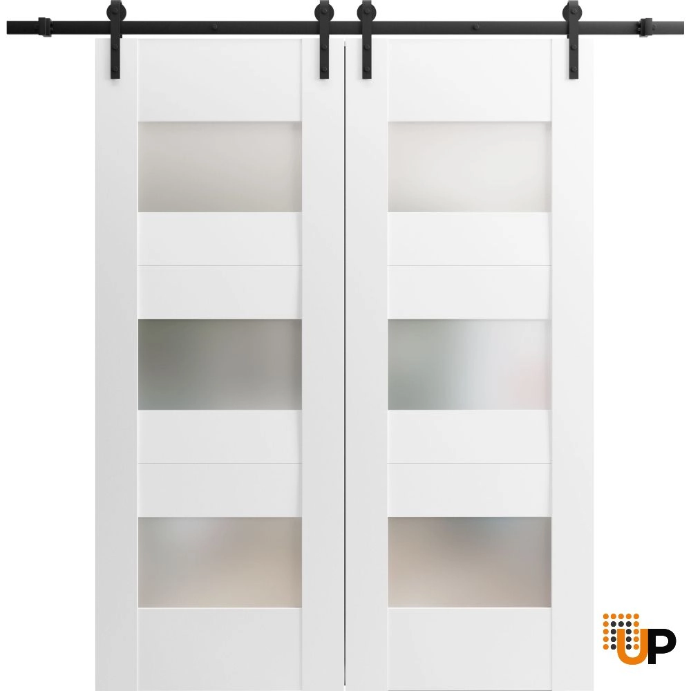 Double mdf sliding french interior barn double door with frosted glass | Sete 6003 White | 36 x 80 (2* 18x80) photo#1