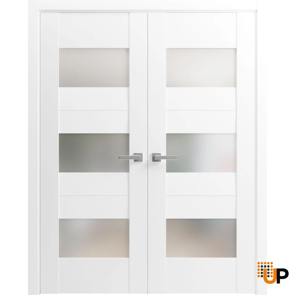 Double mdf french interior swing double door with frosted glass | Sete 6003 White | 36 x 80 (2* 18x80) photo#1