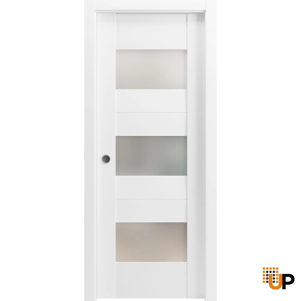 Single solid core sliding interior pocket door with frosted glass | Sete 6003 White | 18 x 80 photo#1