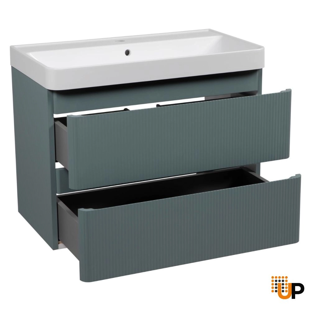 Modern Wall-Mounted Bathroom Vanity with Washbasin | Luxury Green Matte Collection | Non-Toxic Fire-Resistant MDF photo#3