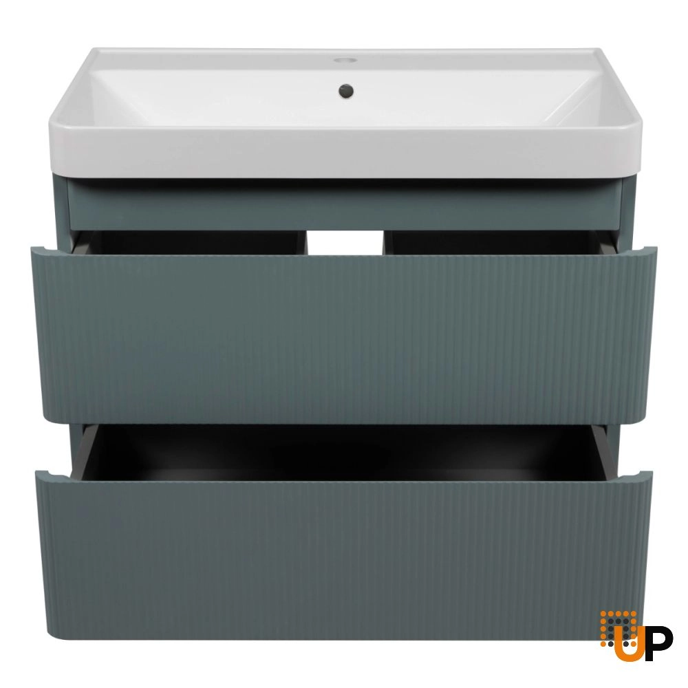 Modern Wall-Mounted Bathroom Vanity with Washbasin | Luxury Green Matte Collection | Non-Toxic Fire-Resistant MDF photo#4