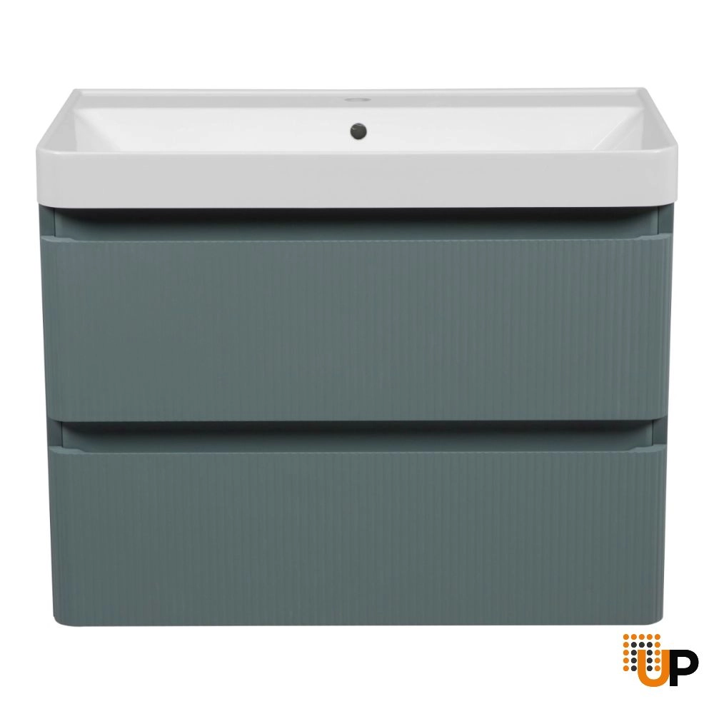Modern Wall-Mounted Bathroom Vanity with Washbasin | Luxury Green Matte Collection | Non-Toxic Fire-Resistant MDF photo#5