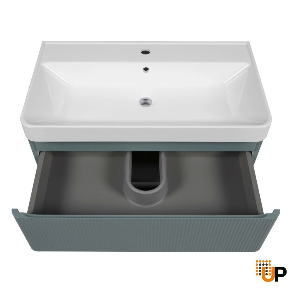 Modern Wall-Mounted Bathroom Vanity with Washbasin | Luxury Green Matte Collection | Non-Toxic Fire-Resistant MDF photo#6