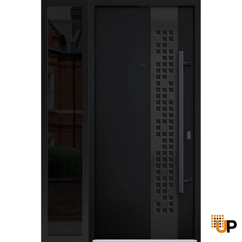 Single swing metal-aluminum modern exterior door | Deux 6078 Black | 48 x 80 photo#1