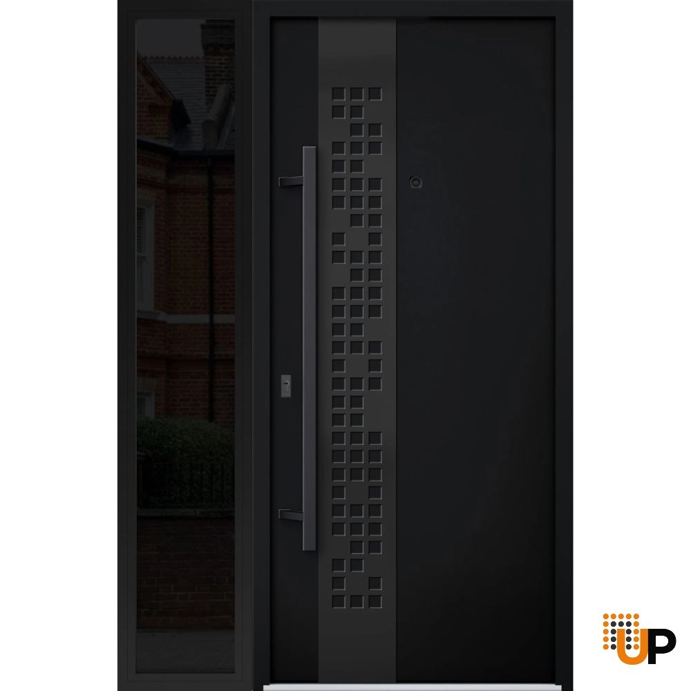 Single swing metal-aluminum modern exterior door | Deux 6078 Black | 48 x 80 photo#1