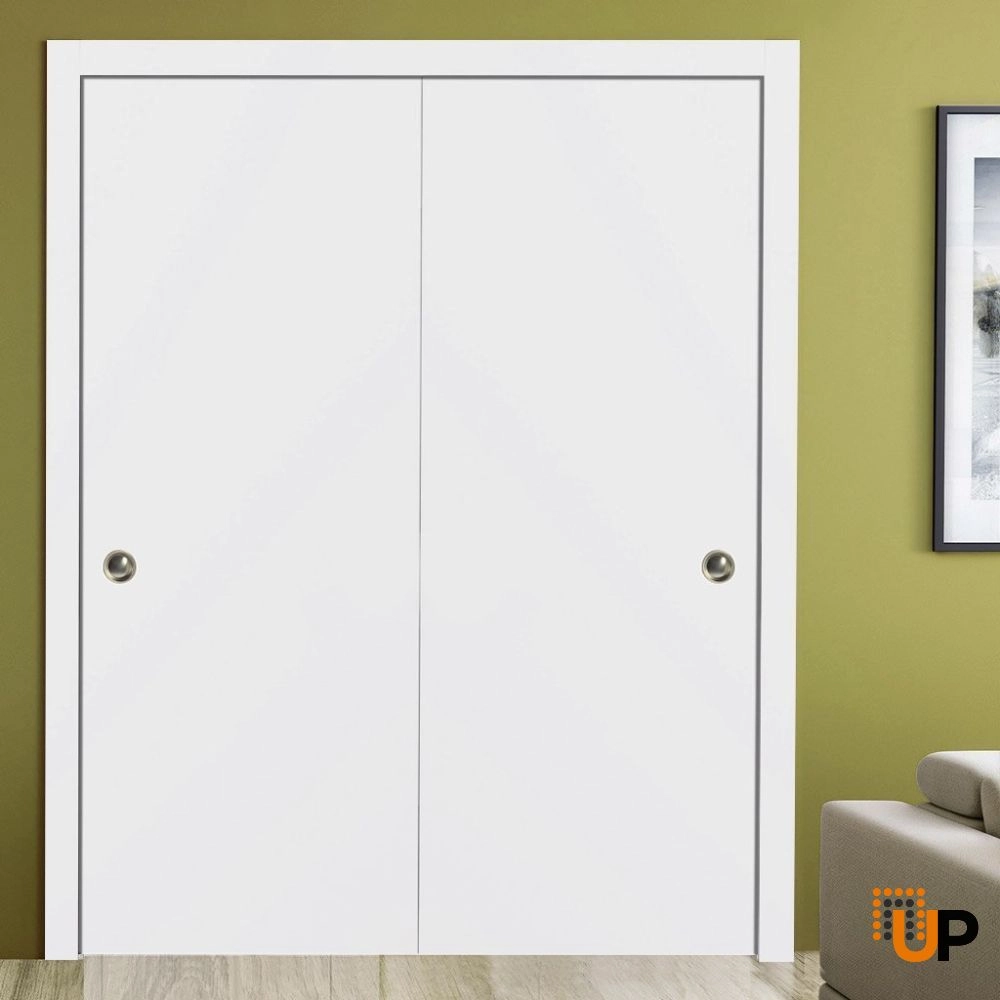 Double solid wood with honeycomb sliding modern interior closet bypass door | Planum 0010 White | 36 x 80 (2* 18x80) photo#2