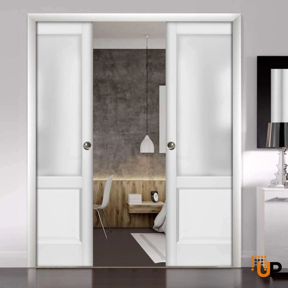 Single solid core classic interior door slab with frosted glass | Lucia 22 White | 18 x 80 photo#4