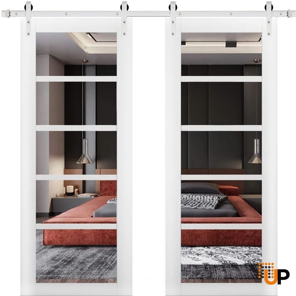 Double mdf sliding french interior barn double door with clear glass | Quadro 4522 White | 36 x 80 (2* 18x80) photo#1
