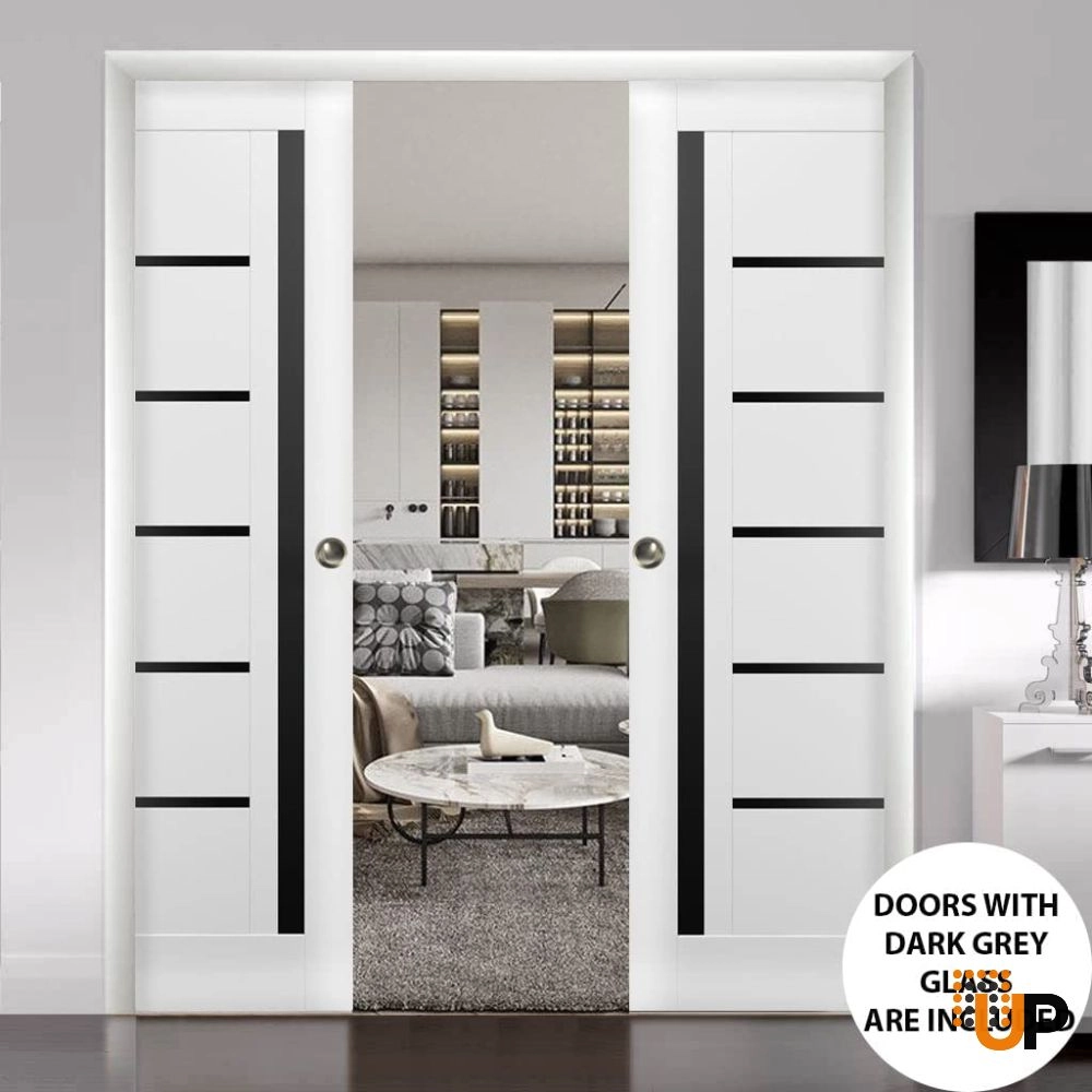 Single mdf modern interior door slab with black glass | Quadro 4588 White | 18 x 80 photo#4
