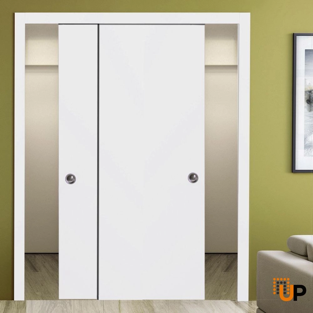 Double solid wood with honeycomb sliding modern interior closet bypass door | Planum 0010 White | 36 x 80 (2* 18x80) photo#3
