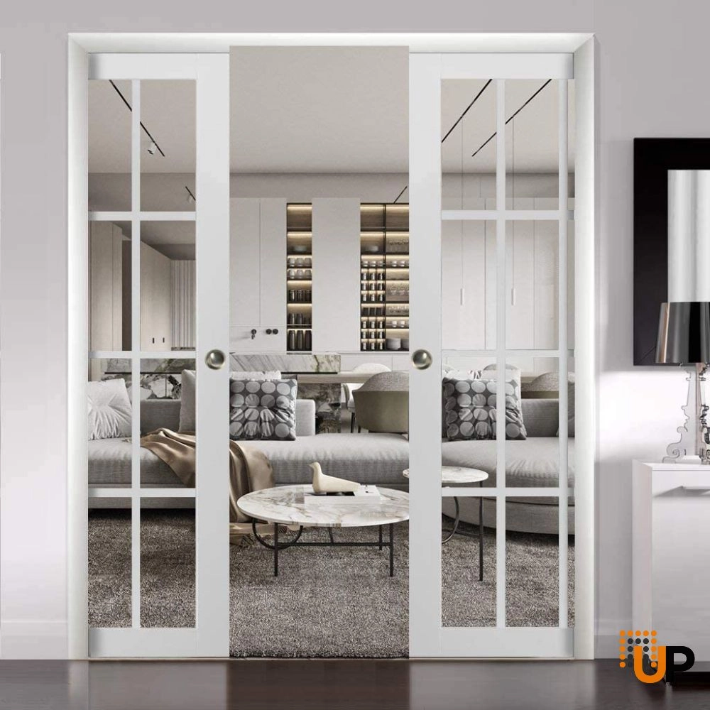 Double solid core sliding french interior pocket double door with clear glass | Felicia 3355 White | 56 x 84 (2* 28x84) photo#2