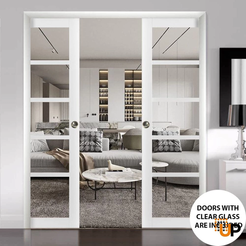 Single mdf luxury interior door slab with clear glass | Quadro 4522 White | 18 x 80 photo#3
