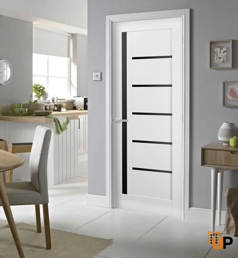 Single mdf modern interior swing door with black glass | Quadro 4588 White | 18 x 80 photo#3