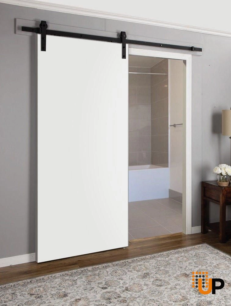 Single solid wood with honeycomb sliding modern interior barn door | Planum 0010 White | 18 x 80 photo#2