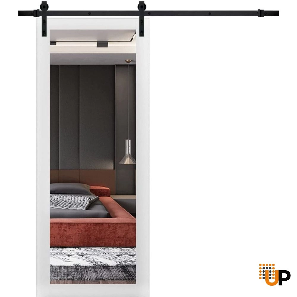 Single solid core sliding luxury interior barn door with mirror glass | Lucia 1299 White | 32 x 80 photo#1