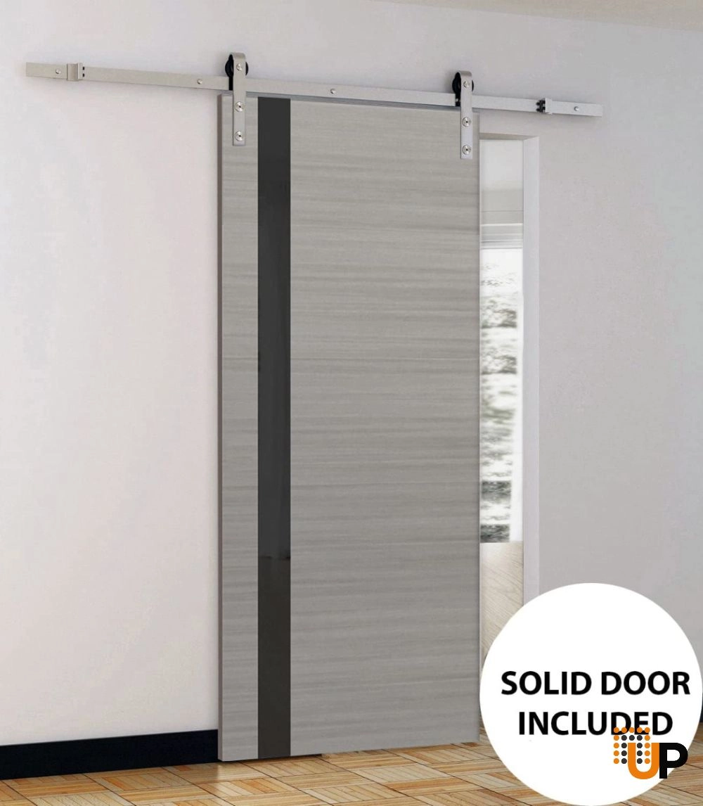 Single solid core sliding modern interior barn door | Planum 0040 Grey Oak | 18 x 80 photo#2