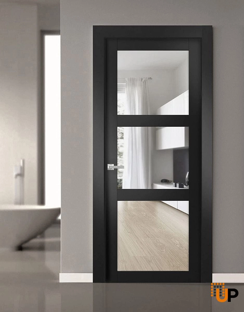Single solid core luxury interior swing door with clear glass | Lucia 2555 Black Matte | 18 x 80 photo#2