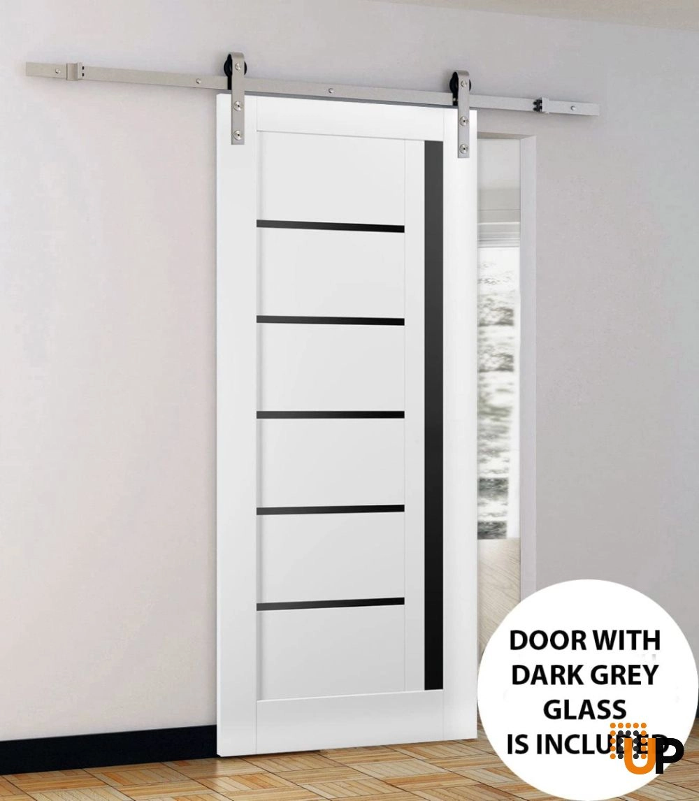 Single mdf sliding modern interior barn door with black glass | Quadro 4588 White | 18 x 80 photo#2