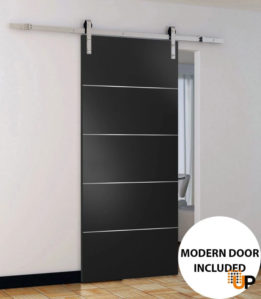 Single solid wood with honeycomb sliding modern interior barn door | Planum 0020 Black Matte | 18 x 80 photo#2