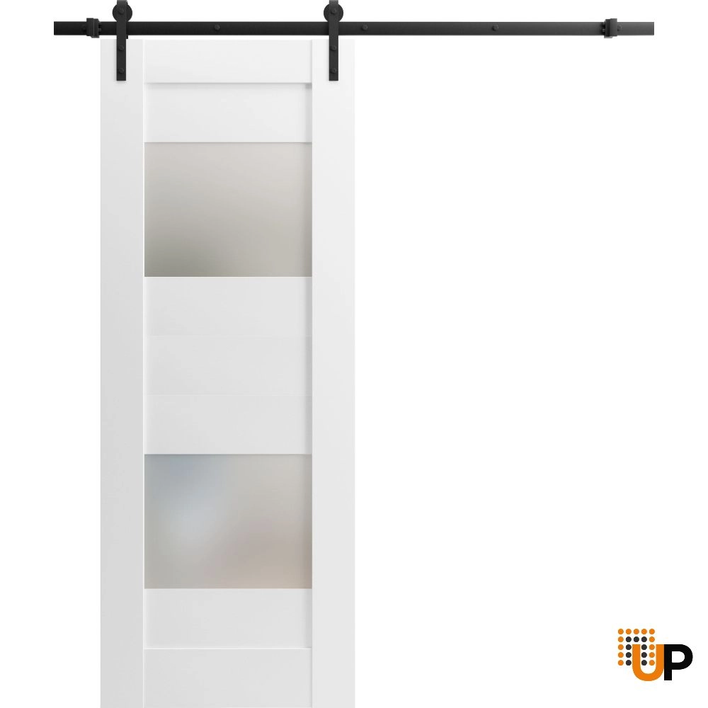 Single mdf sliding modern interior barn door with frosted glass | Sete 6222 White | 18 x 80 photo#1