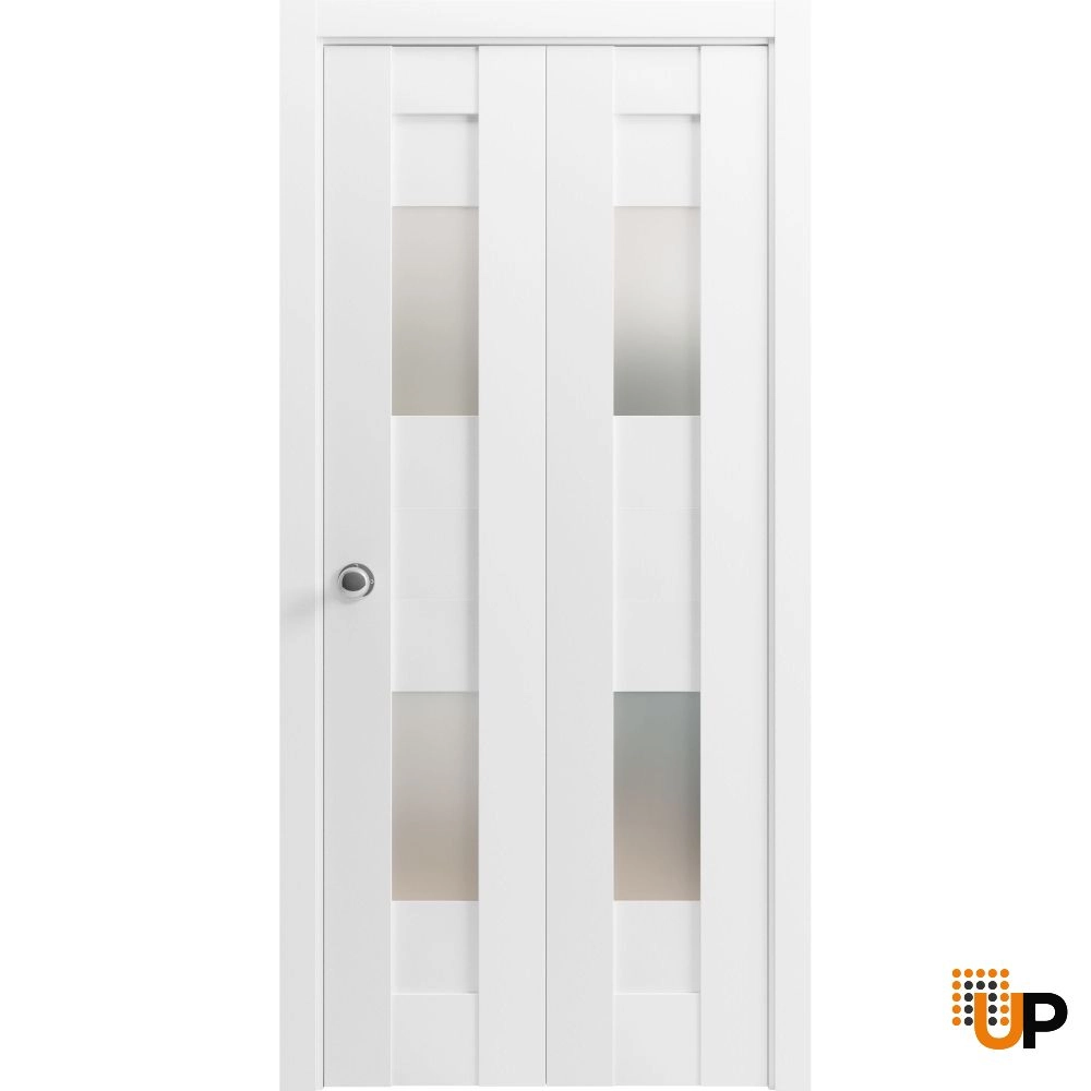 2 folding panels mdf sliding modern interior bi-fold door with frosted glass | Sete 6222 White | 36 x 80 (2* 18x80) photo#1
