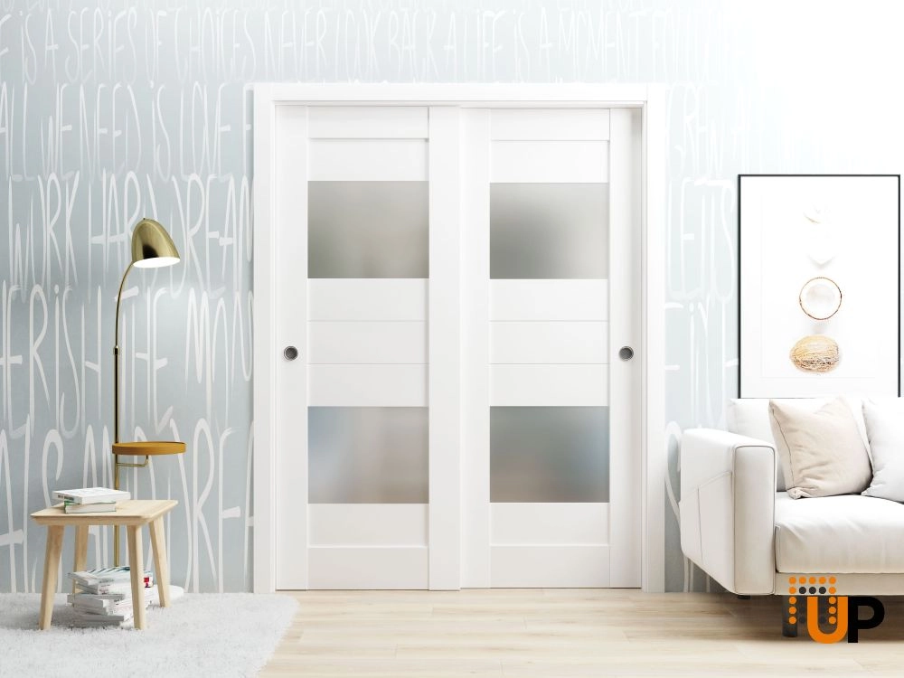 Single solid core interior door slab with frosted glass | Sete 6222 White | 18 x 80 photo#3