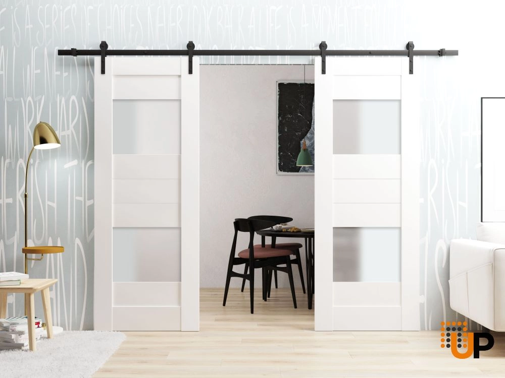 Double mdf sliding french interior barn double door with frosted glass | Sete 6222 White | 36 x 80 (2* 18x80) photo#5