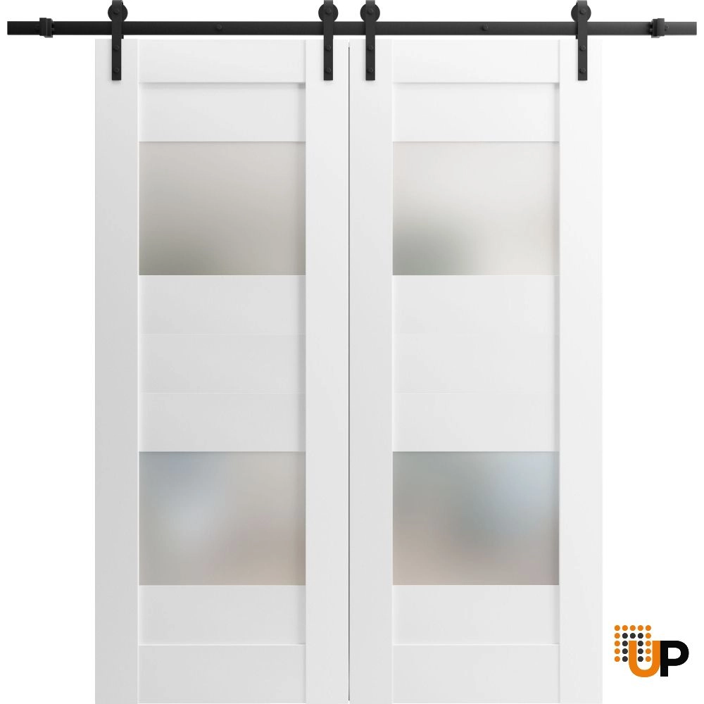 Double mdf sliding french interior barn double door with frosted glass | Sete 6222 White | 36 x 80 (2* 18x80) photo#1