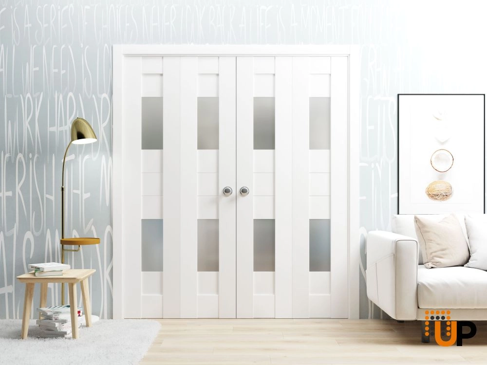 4 folding panels mdf sliding modern interior bi-fold double door with frosted glass | Sete 6222 White | 72 x 80 (4* 18x80) photo#2