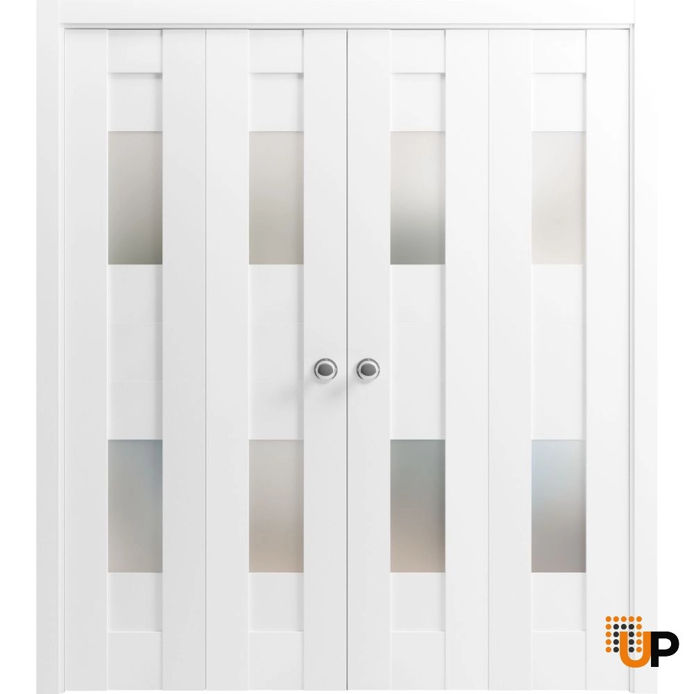 4 folding panels mdf sliding modern interior bi-fold double door with frosted glass | Sete 6222 White | 72 x 80 (4* 18x80) photo#1