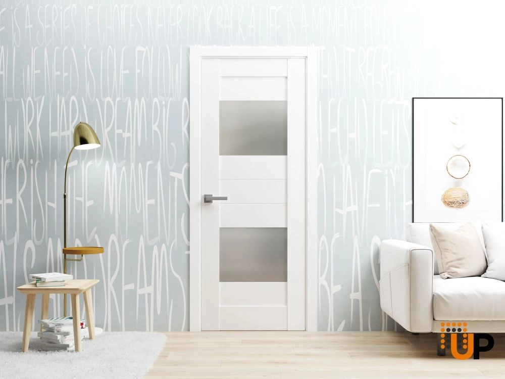 Single mdf modern interior swing door with frosted glass | Sete 6222 White | 18 x 80 photo#4