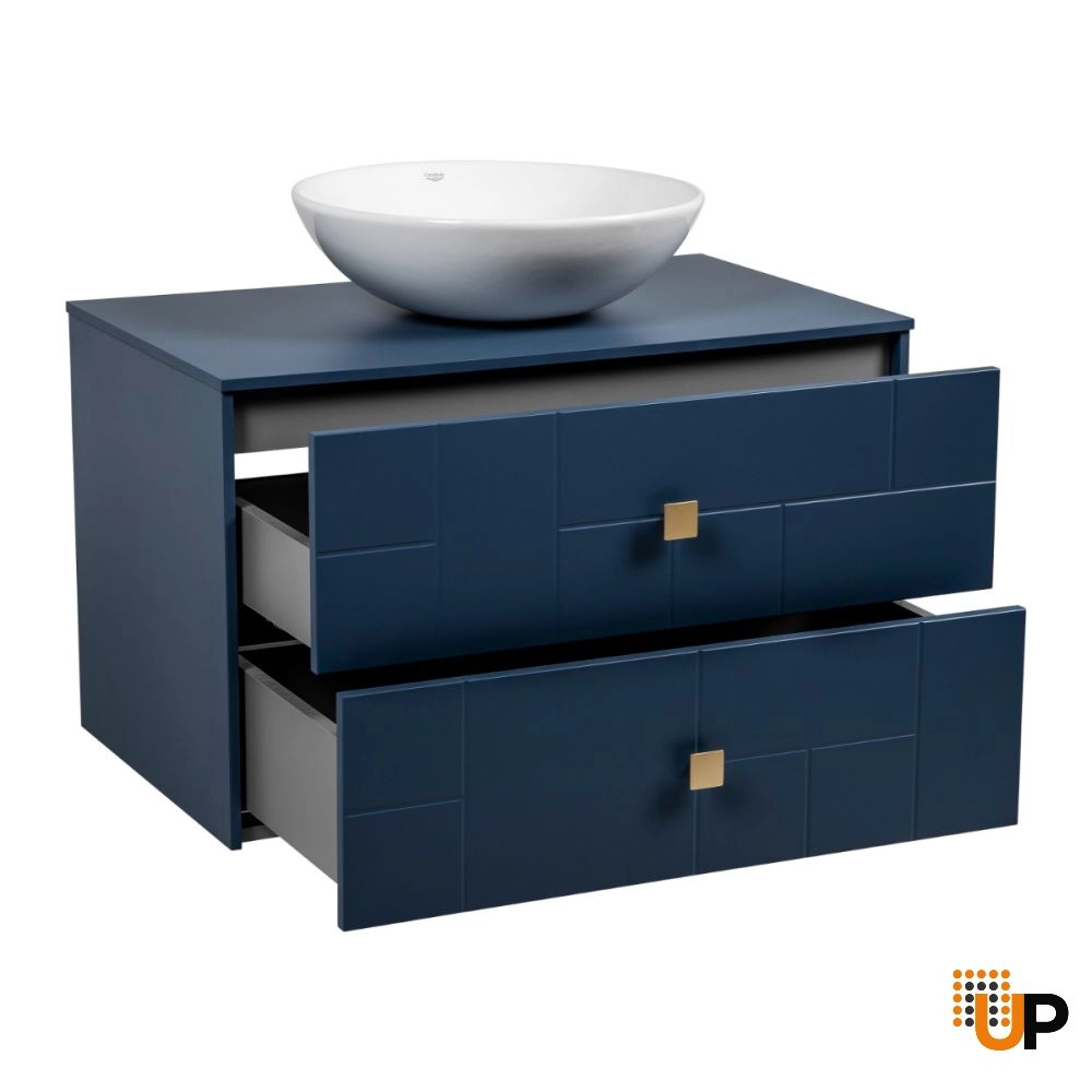 Modern Wall-Mount Bathroom Vanity with Washbasin | Dune Blue Matte Collection | Non-Toxic Fire-Resistant MDF photo#3